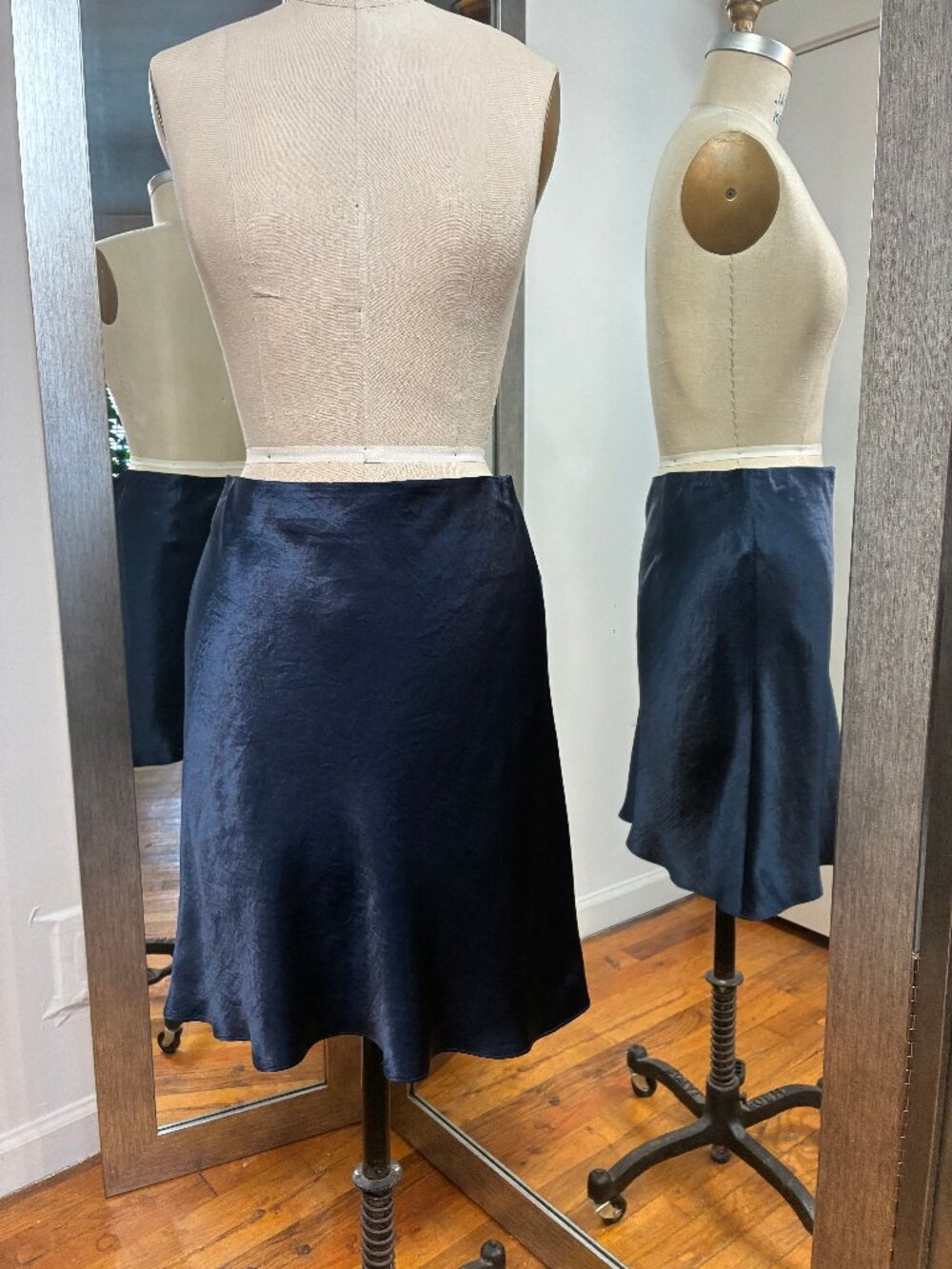 Babaton Silver Blue Satin A-line Skirt, Size UK10 (US6)